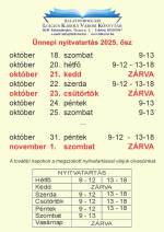 Őszi nyitvatartás 2025